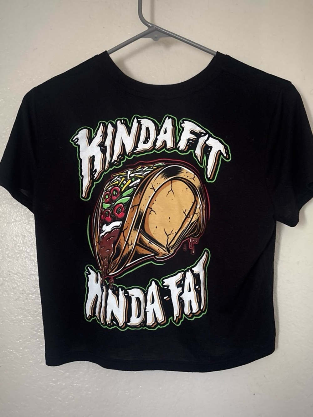 Black Graphic Crop Top with Bold Taco Artwork